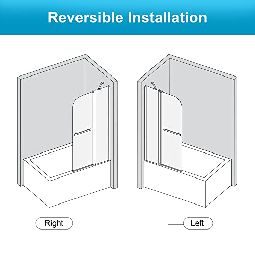 Siepunk Frameless Shower Door For Bathtub, 36 In. W X 55 In. H Pivot Tub Screen, Tempered Glass Shower Door With Towel Handle Chrome #TOP2