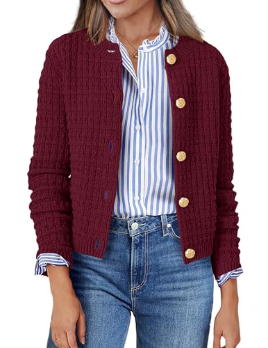 Image of Zeagoo Women's 2026 Cardigan Sweaters Button Down Crew Neck Open Front Long Sleeve Knit Cropped Jackets