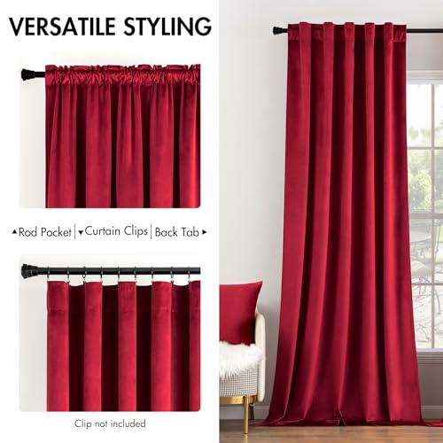 Image of MIULEE Velvet Curtains 52x84 inches 2 Panels Red Blackout Curtains | Luxury, Christmas Decor, Bedroom Living Room, Thermal Insulated, Super Soft Window Drapes, Rod Pocket & Back Tab
