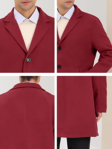 Image of Lars Amadeus Men's Burgundy Trench Coat Lapel Collar Single Breasted Warm Long Peacoat Overcoat Medium