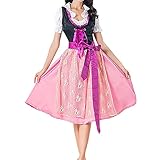 Dirndl Damen midi Trachtenkleid Trachtenrock Trachtenmode Kleid Dirndlbluse Dirndlschürze für Oktoberfest Anlässe Besondere Germandress Dress, Rosa#26, fuchs trachtenmoden, M