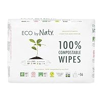 Eco by Naty Plant based Compostable Unscented Baby Wipes, 0% Plastic, No Nasty Chemicals, White, 168 Count, Pack of 3