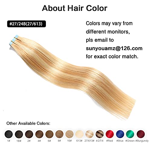 Image of SUYYA Tape In Hair Extensions Human Hair 14 Inch #P27 /24B Highlight Blonde