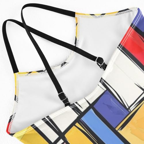 Abstract Art Colorful Blocks Girls Swimsuit One Piece Bathing Suit for Baby Girls' Swimwear 3-10T4