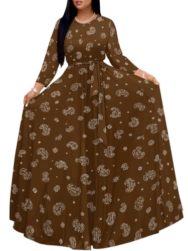 Image of PinkPatty Women's Long Sleeve Maxi Dress Plus Size Casual V Neck Wrap Dress with Pockets&Belt
