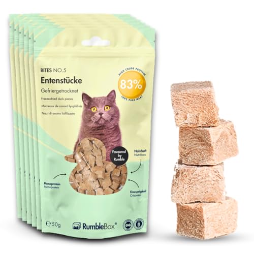 RumbleBox XXL Sparbox - Bocadillos para gatos liofilizados, 100% carne de pato, golosinas saludables para gatos sin aditivos – 6 x 50 g