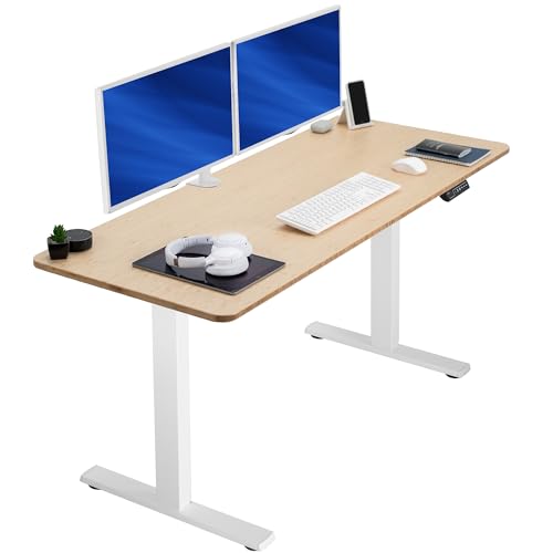 VIVO Electric 60 x 24 in Real Bamboo Standing Desk, Memory Height Adjustment, 1B Series, One-Piece Top, White Frame, DESK-KIT-1W6O