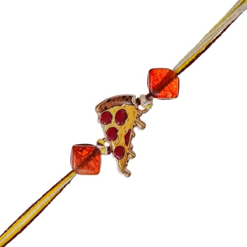 Image of eCraftIndia Pizza Slice Rakhi for Brother with Gift Combo Set Hamper | Raksha Bandhan Rakhis for Kids Bhai Bhaiya | Best Bro Ever Fridge Magnet | Roli Chawal Pack