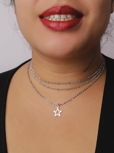 Sacina Dainty Layered Silver-tone Star Necklace Y2k, Emo Grunge Necklace, Christmas Jewelry Gift for Women2