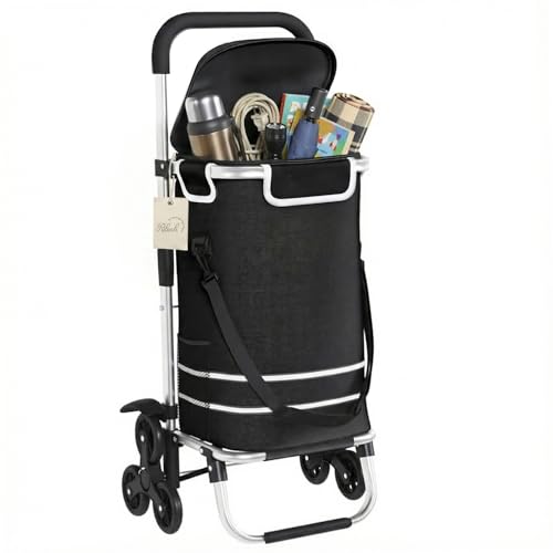 Ribech Carro de la Compra Plegable 56L con Compartimento Frigorífico | 3en1 Transformable en Carretilla y Bolsa de Transporte | Carga hasta 30kg | Estructura Aluminio Resistente e Impermeable | Negro