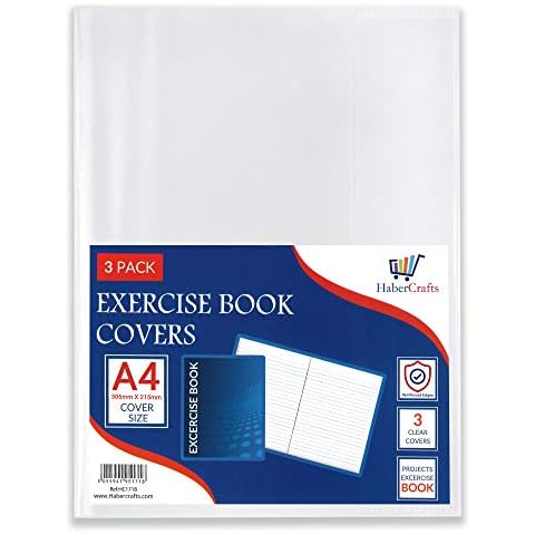 A4 Book Cover Plastic Exercise Book Covers Clear School Notebook Protector Cover Film Transparent Jacket Protective Sleeve Books 30cm x 21cm (A4 Size - Pack of 3) Cover