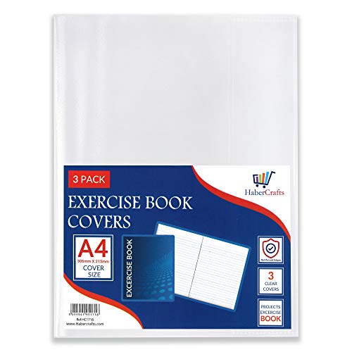 A4 Book Cover Plastic Exercise Book Covers Clear School Notebook Protector Cover Film Transparent Jacket Protective Sleeve Books 30cm x 21cm (A4 Size - Pack of 3)