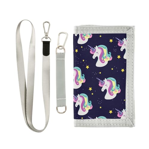 JHKKU Cute Unicorn Trifold Wallets for Kids Boys Girls, Outdoor Sports Wallet for Teen, with Zipper Coin Pocket Novelty Purse