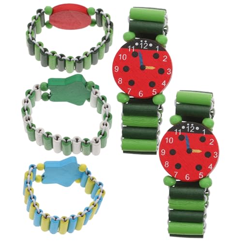 WOFASHPURET 5 Piezas Braceletas Coloridas para Mira para Chicos Reloj de Dibujos Animados para Relojes Infantiles para niñas Relojes de Juguete de Madera Color Aleatorio