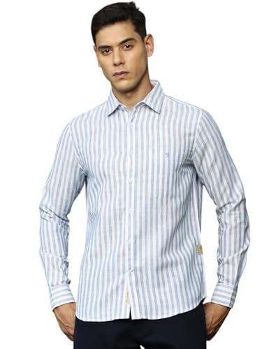 Image of Thomas Scott Men's | Stripes | Full Sleeve | Regular Fit | Linen Blend | Spread Collar | Casual Shirt
