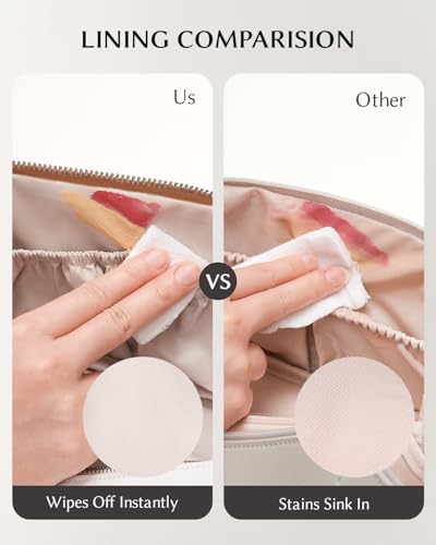 Image of EACHY Travel Makeup Bag, Large Capacity Cosmetic Bag for Women, Waterproof PU Leather, Flat Open Portable Toiletry Bag for Skincare, Brushes & Travel Essentials