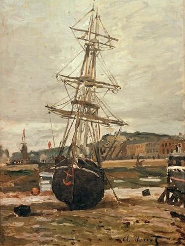 Art tableau Bateau échoué à Fécamp par Monet | Toile marine poétique de 60x90cm