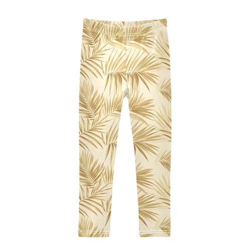 ALAZA Girls' Leggings Children's Yoga Pants Skinny Printed Dance Golden Tropical Plants Comfortable 4T