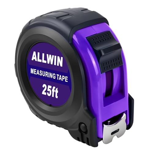 Tape Measure 25 Ft - Metal Retractable Tape Measure with Fractions, Easy Read, 1-inch Wide X 25 Foot - Purple
