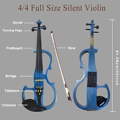 Electric Violin, 4/4 Full Size Silent Violin Fiddle with Ebony Fittings, Metallic Varnish Violin Kit for Beginners Students (Metallic Blue)