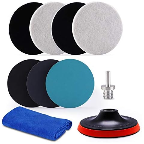 ZFE 5Inch Glass polishing Pads, 10Pcs Wool Felt Disc Glass Polishing Kit Buffing Pads Sanding Discs with Backing Pad and M14 Drill Adapter for Rotary Tools Polish Glass and Metal Cover