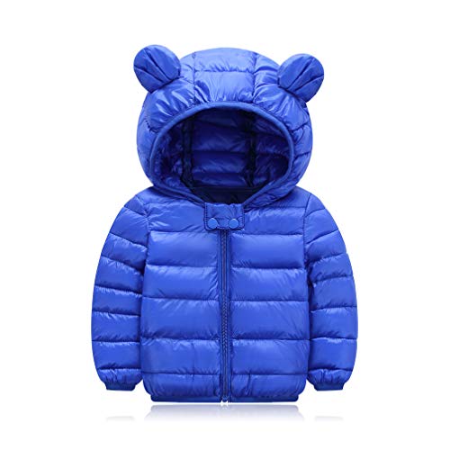 HILEELANG Toddler Baby Boy Girl Winter Puffer Coat Hooded Light Weight Padded Cotton Outwear Jacket Coat Royal Blue 3T
