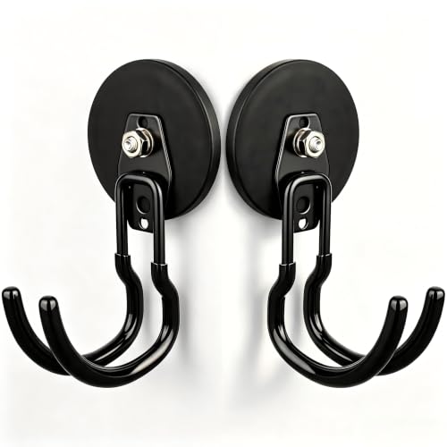 Image of MUTUACTOR Updatde Magnetic Hooks,40lbs 2Packs Strong Magnetic Hooks Heavy Duty,Anti-Scratch Heavy Duty Double Metal J-Hook for Organizing Cordless Impact Drivers Trailer Cord Garden Shovel Tool Box
