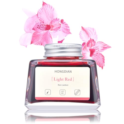 Image of Hongdian Fountain Pen Bottled Ink Light Red Color, 60ml Non Carbon Inkwell Bottle, Artist Calligraphy Ink