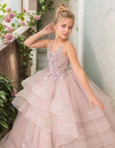 Girls' Special Occasion Dresses Long Kids Girls Flower Girl Dress Spaghetti Strap Pageant Birthday Party Ball Gown4