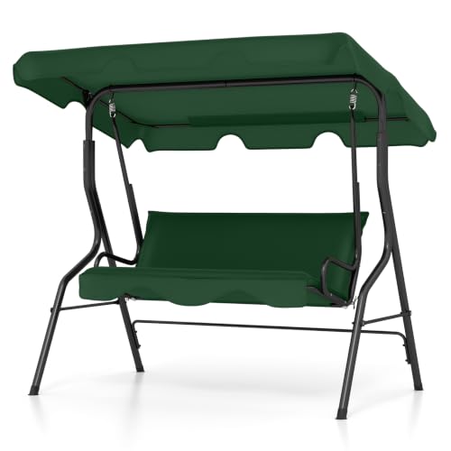 Image of Tangkula 3 Person Porch Swing with Cushions & Canopy, Green