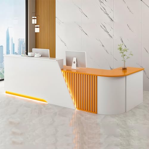 L字型受付デスク、カウンター引き出し、収納棚付き、ロビー、学校、美術展用(C,Right,220X60X100CM)