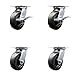 Heavy Duty Large Top Plate Polyolefin Swivel Caster w/Main. Free Bearings Set 4 w/6" x 2" Black Wheels-Includes 2 Swvl w/Brakes and Bolt on Swvl Lcks& 2 Swvl w/Bolt on Swvl Lcks - Service Caster Brand
