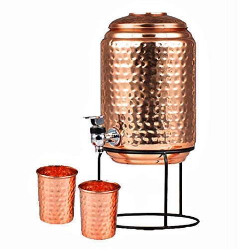 Buy MEERS INTERNATIONAL Copper 5 Litre Hammered Copper Water Dispenser (Matka/Pot) with Stand