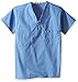 Worklon 6796 Polyester/Cotton Unisex Set-in Sleeve Scrub Shirt with Bartacked V-Neck, X-Small, Blue