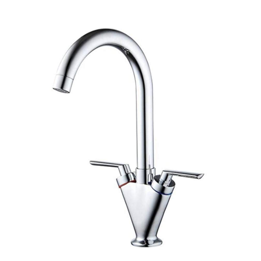 VDOQTLJT Kitchen Sink Faucet Mixer Hot and Cold Water Tap Crane 360 Swivel Chrome/Black Finished Double Handle with Aerator White(Cromo)