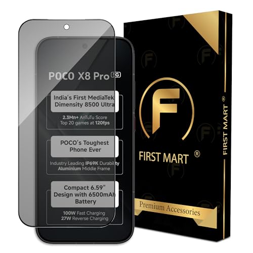 Image of FIRST MART Privacy Tempered Glass for Poco X8 Pro | Anti-Spy Screen Protector, Edge-to-Edge 9H Scratch Protection, Case-Friendly, Bubble-Free | Pack of 1