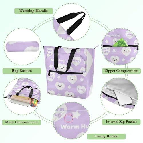 Bolsas de mano lavanda feliz con bolsillo externo para evitar el desorden 5