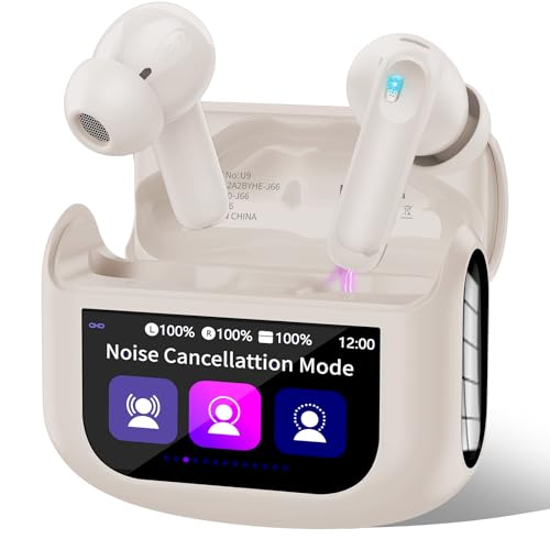 Auriculares Inalámbricos Bluetooth ANC Reducción de Ruido, Auriculares Bluetooth 5.4 Con HD Micrófono, Sonido Premium, Pantalla Táctil, IP7 Impermeable Cascos Inalámbricos 40H Reproducción, Beige