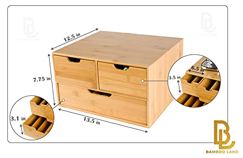 Bamboo Land Extra Large Bamboo K Cup Holder For Counter, 2-Tier K-Cup Organizer, Bamboo Teabag Organizer, Nespresso Capsules Storage Drawer, K Cup Storage Drawer Holder Drawers Tea Bag Holder #TOP4
