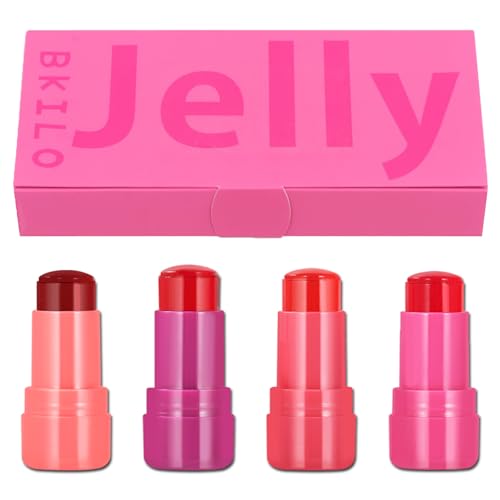 4 Pcs Blush Stick 4 Colours Milk Jelly Tint Stick Blush for Cheeks Lips Eyes Long-Lasting Moisturization and Blendable Milk Blush Water proof Smooth Stick for All Skin Type Face Makeup Stick
