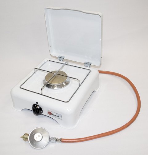 Preisvergleich Produktbild Parker Campingkocher 1 flammig weiß mit Deckel, Schlauch und Regler Gaskocher
