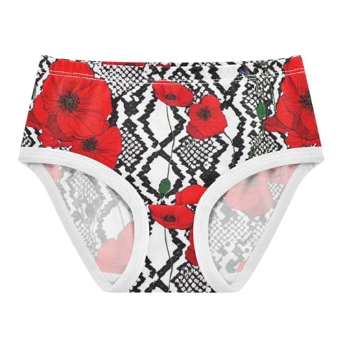 Florals Toddler Girls Underwear 2t Cotton Girl Panties Cute Red Poppy Flowers Black White Briefs Underpants
