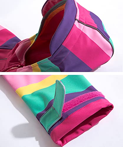 Hiheart Girls Fleece Lined Outerwear Hooded Striped Windproof Softshell Jacket4