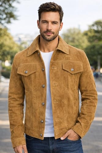 Image of LP-FACON Mens Western Style Trucker Suede Leather Jacket | Cowboy Jacket Collection