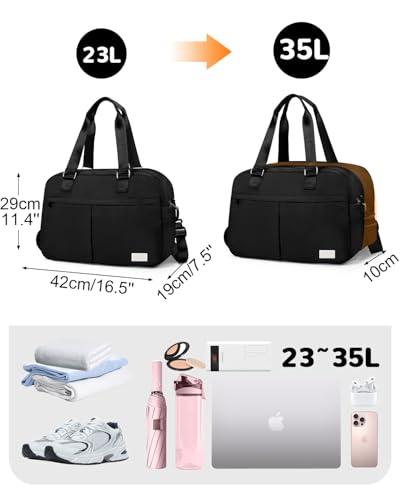 23-35L Expandable Travel Duffel Bag for Women, Carry on Weekender Overnight Bag with Wet Pocket for Travel, Gym, Weekend and Business Trip, Black2