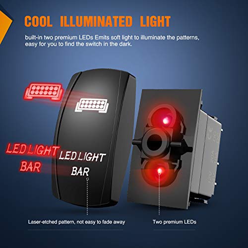 Image of Nilight 90001R LED Light Bar Rocker Switch Red 5Pin Laser On /Off LED Light 20A /12V 10A /24V Switch Jumper Wires Set