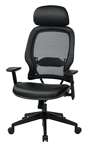 Space Seating Professional Airgrid Dark Back And Padded Black Eco Leather Seat, 2-To-1 Synchro Tilt Control, Adjustable Arms And Tilt Tension With Nylon Base Executives Chair With Adjustable Headrest #TOP2