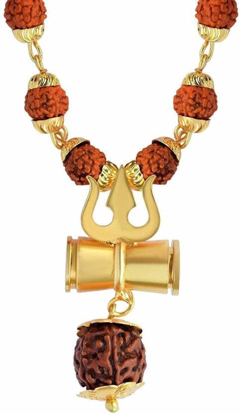 Diwali Dhanteras Panch Mukhi Rudraksha Shiva Trishul Damru Locket 5 Mukhi Rudraksha Kanthi Mala from Nepal, Rudraksh, No Gemstone