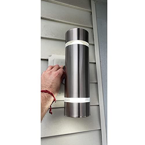 Ankita Stainless Steel Modern Outdoor Wall Lights, Cylinder Wall Sconce Dusk To Dawn Weather-Proof Porch Light Suitable For Garden & Patio,Nickel Finished(Silver, 13" Height) #TOP7