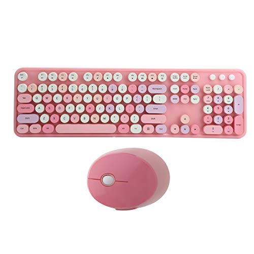 2.4Ghz Keyboard and Mouse Set Gifts for Girls - 104 Key Mechanical Feel Keyboard - Retro - Office Desktop Cute Keyboard - for Computer - for Girls and Female ( Theme)